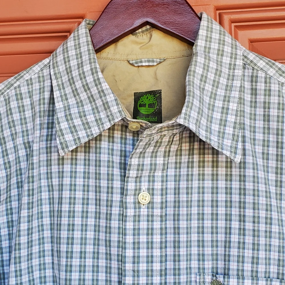 Timberland Men's Casual Green Checkered Button Down Shirt - Picture 2 of 12